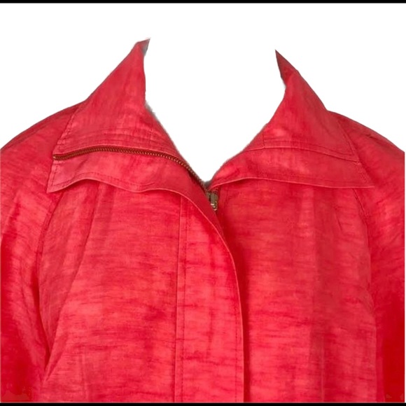 🌻Lafayette 148 NY Linen Cupro Jacket Red Zip Up Mid Length 3/4 Sleeves Roomy 12 - Picture 6 of 7